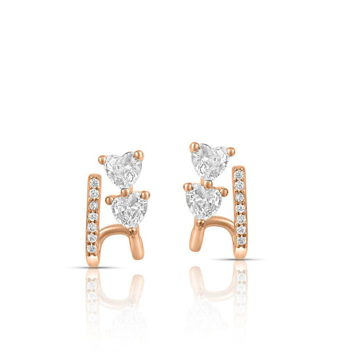 Twin Hearts Rose Gold Plated 925 Sterling Silver Earrings