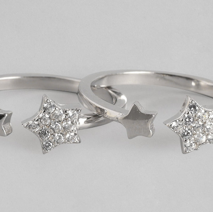 Two 925 Sterling Silver star toe rings for women. Adjustable silver jewellery with sparkling stones – Zavya