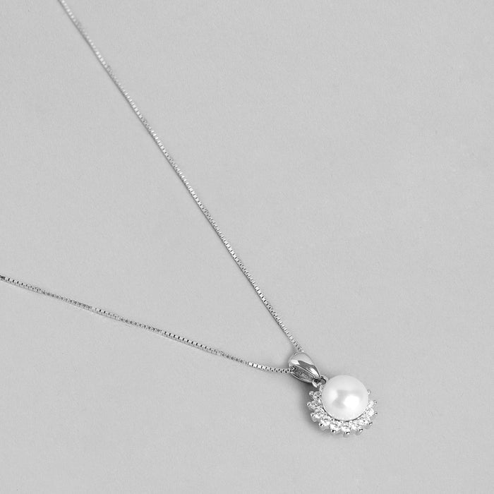 Twinkling Grace: Cubic Zirconia Rhodium Plated 925 Sterling Silver Pendent with Chain