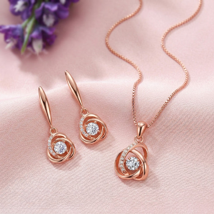 Twirl Radiance Rose Gold Plated 925 Sterling Silver Jewellery Set