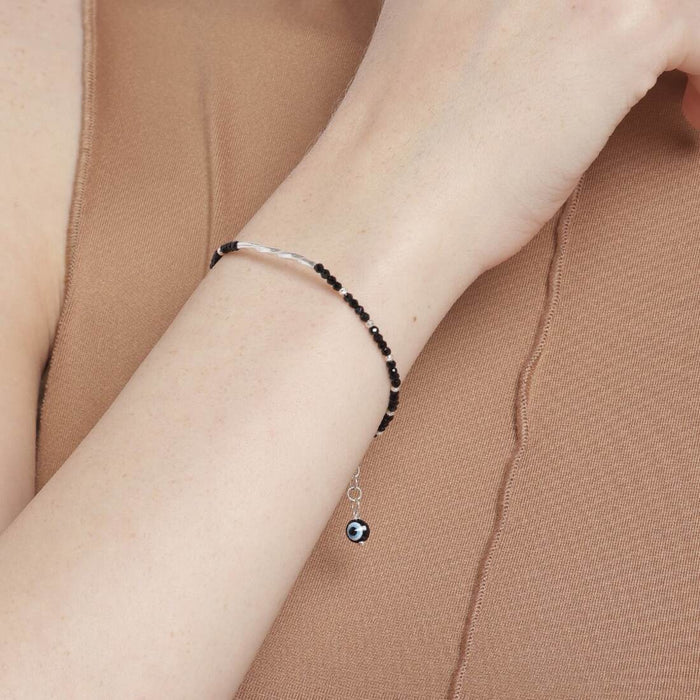 Twisted Evil Eye Rhodium Plated 925 Silver Beads Bracelet