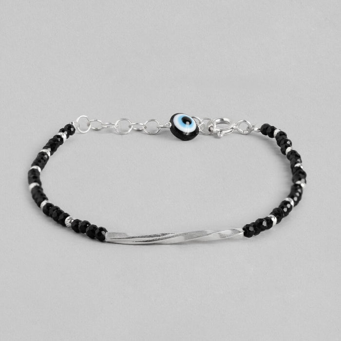 Twisted Evil Eye Rhodium Plated 925 Silver Beads Bracelet