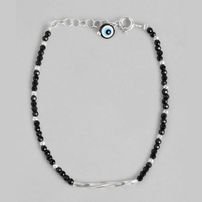Twisted Evil Eye Rhodium Plated 925 Silver Beads Bracelet