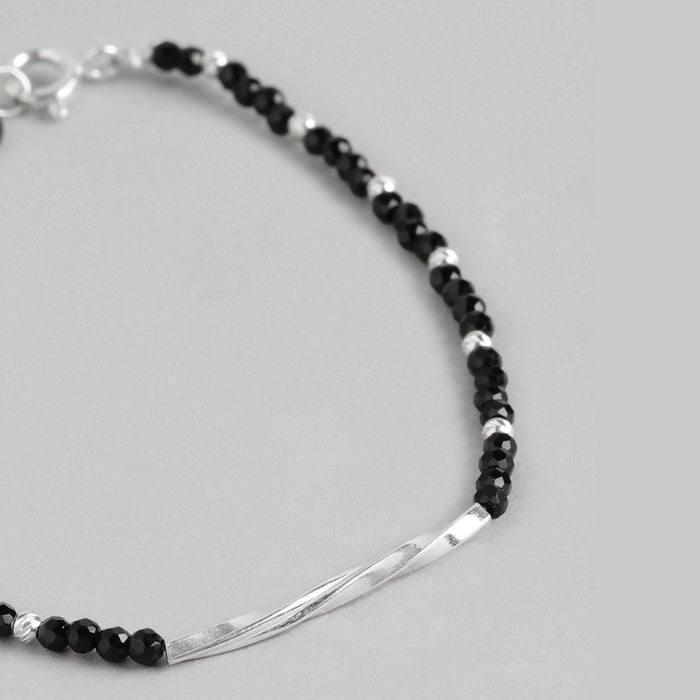 Twisted Evil Eye Rhodium Plated 925 Silver Beads Bracelet