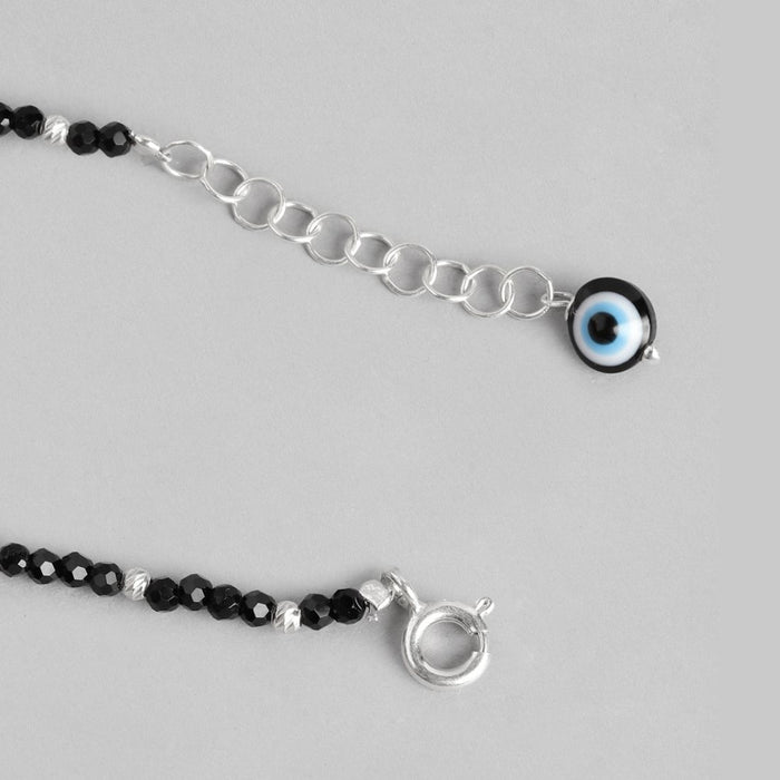 Twisted Evil Eye Rhodium Plated 925 Silver Beads Bracelet