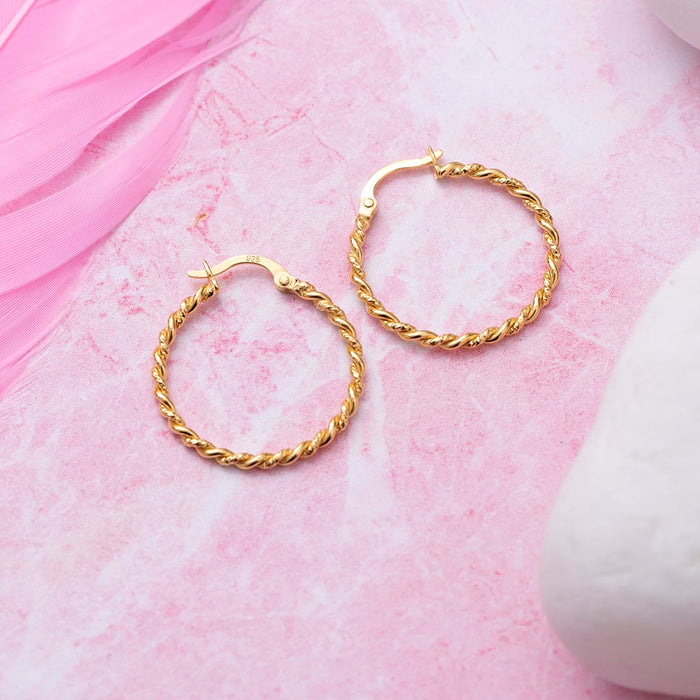 Twisted Gold Plated 925 Sterling Silver Hoops