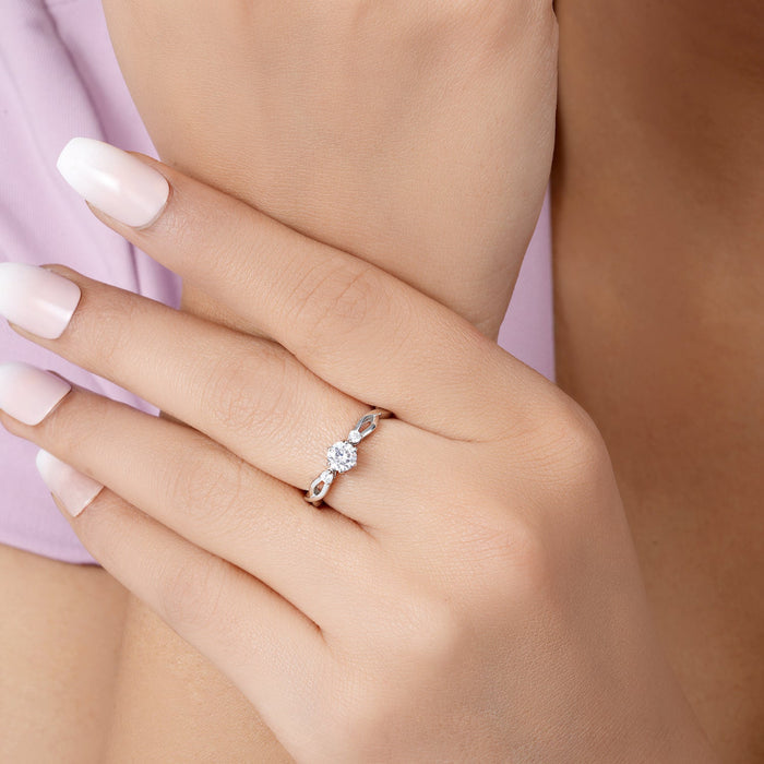 Twisted Solitaire Rhodium Plated 925 Sterling Silver Ring