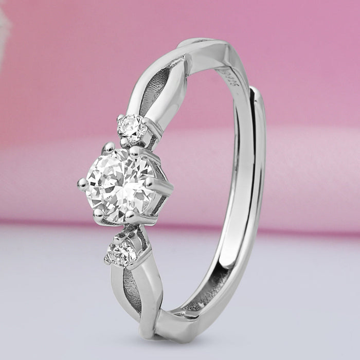 Twisted Solitaire Rhodium Plated 925 Sterling Silver Ring