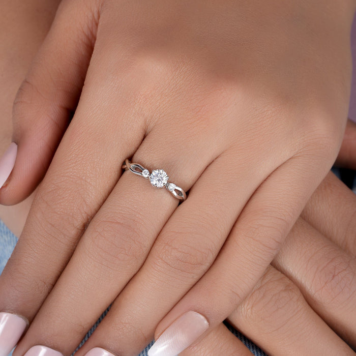 Twisted Solitaire Rhodium Plated 925 Sterling Silver Ring