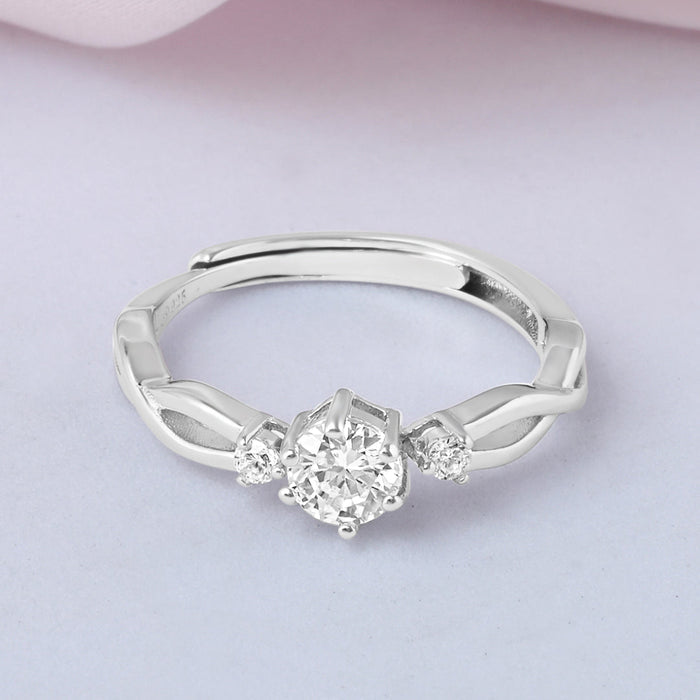 Twisted Solitaire Rhodium Plated 925 Sterling Silver Ring