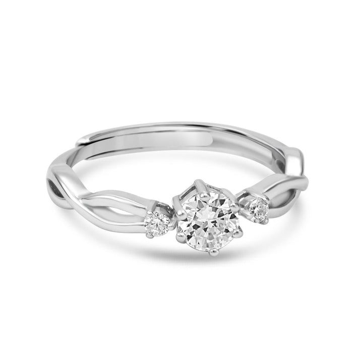 Twisted Solitaire Rhodium Plated 925 Sterling Silver Ring