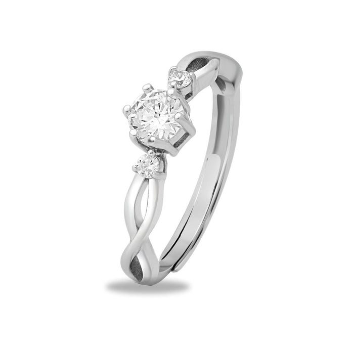 Twisted Solitaire Rhodium Plated 925 Sterling Silver Ring