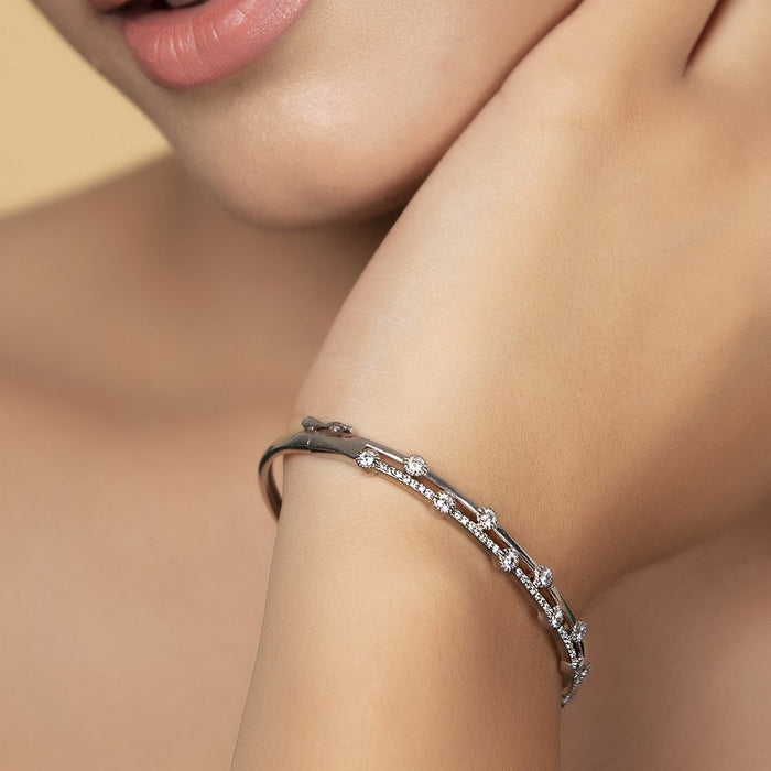 Two Layered CZ Studded 925 Sterling Silver Bracelet