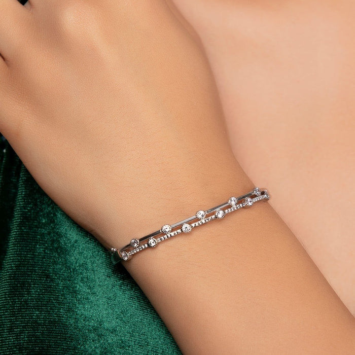Two Layered CZ Studded 925 Sterling Silver Bracelet