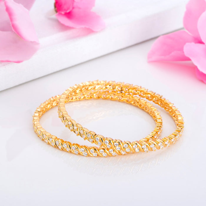 Two-Line CZ Dance Gold-Plated 925 Sterling Silver Bangle
