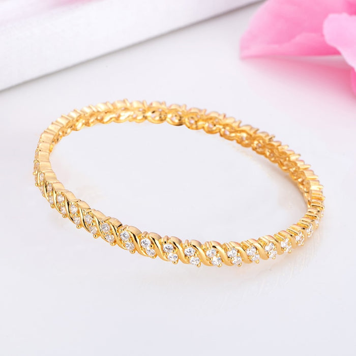 Two-Line CZ Dance Gold-Plated 925 Sterling Silver Bangle
