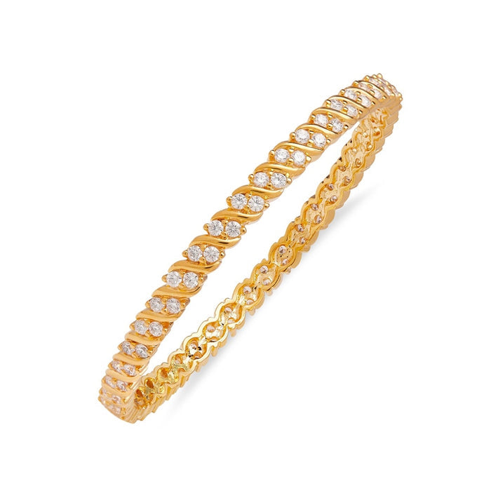 Two-Line CZ Dance Gold-Plated 925 Sterling Silver Bangle