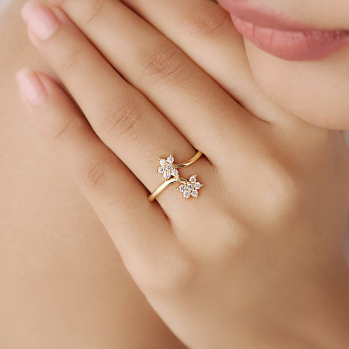 Two Souls in Bloom Gold Plated Ring (Adjustable)