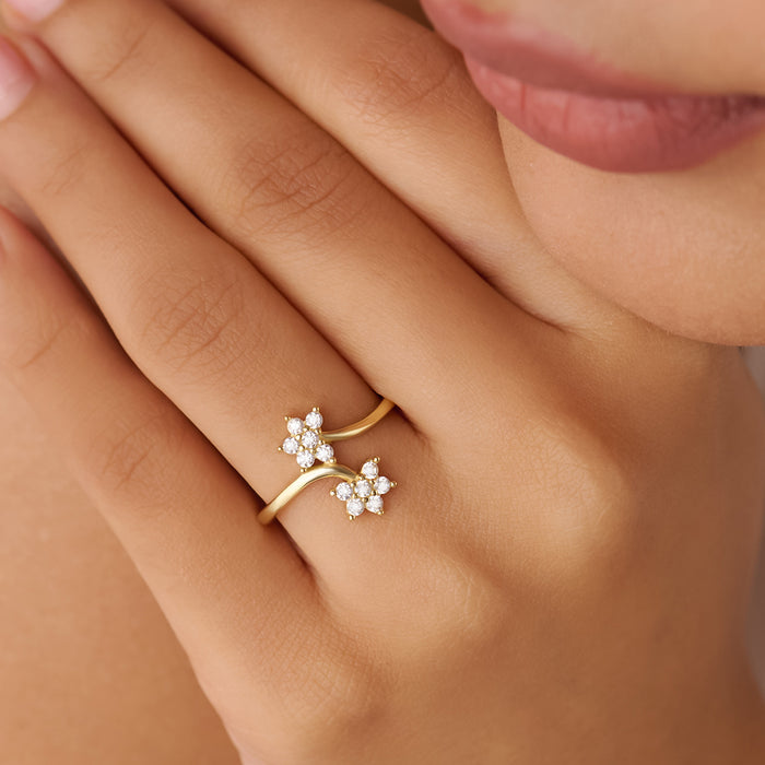 Two Souls in Bloom Gold Plated Ring (Adjustable)