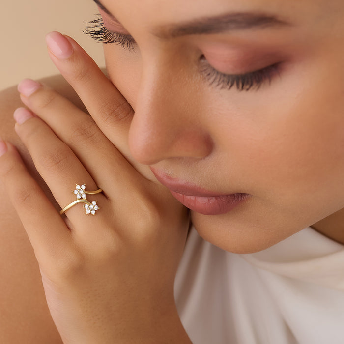 Two Souls in Bloom Gold Plated Ring (Adjustable)