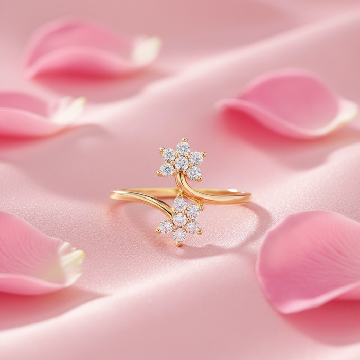 Two Souls in Bloom Gold Plated Ring (Adjustable)