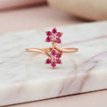 Two Souls in Bloom Rose Gold Plated Ring 925 Silver Women ring (Adjustable)