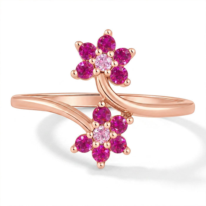 Two Souls in Bloom Rose Gold Plated Ring 925 Silver Women ring (Adjustable)
