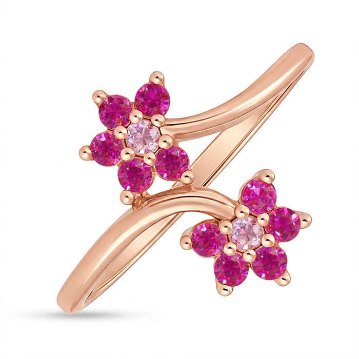 Two Souls in Bloom Rose Gold Plated Ring 925 Silver Women ring (Adjustable)