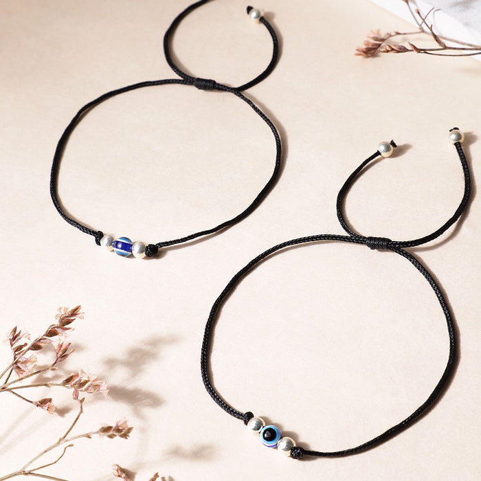 Uni Evil Eye Rhodium Plated 925 Sterling Silver Thread Anklet