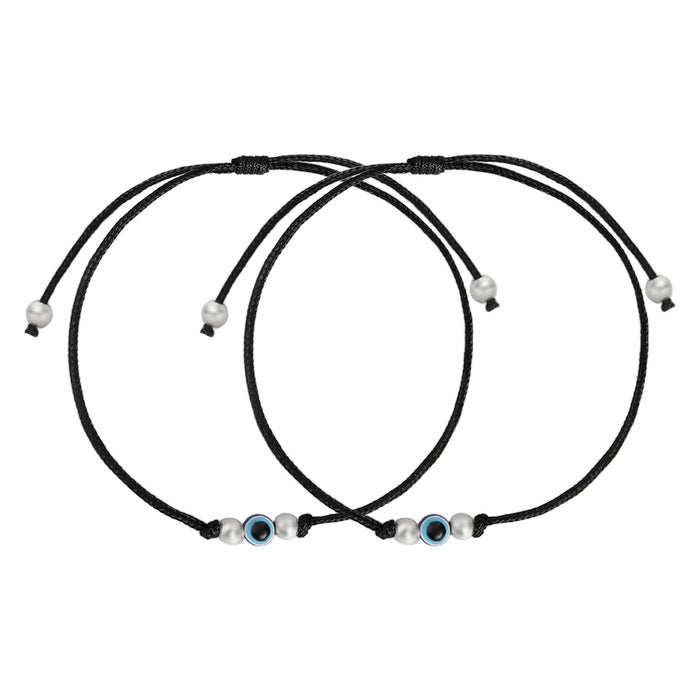 Uni Evil Eye Rhodium Plated 925 Sterling Silver Thread Anklet