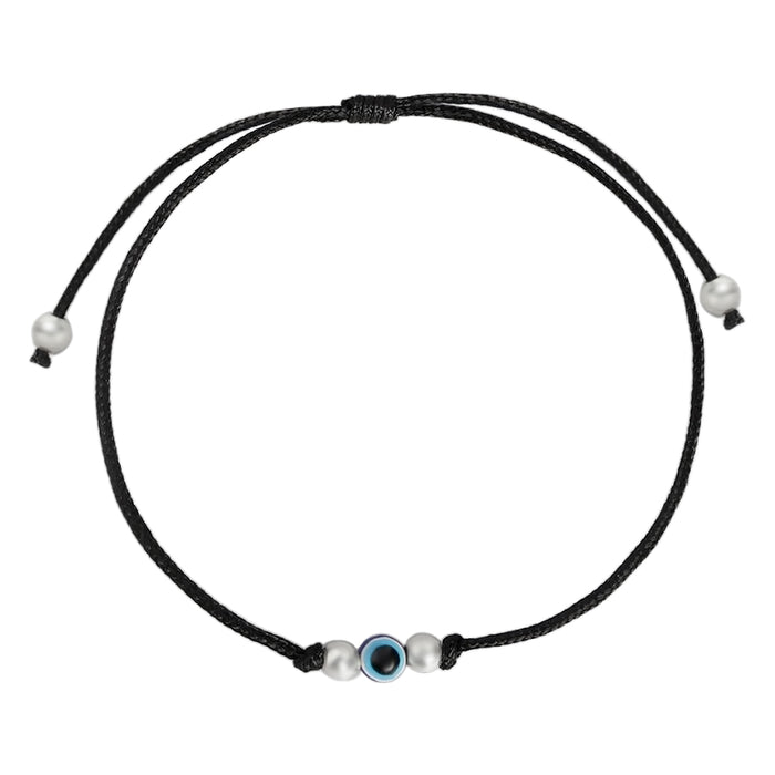 Uni Evil Eye Rhodium Plated 925 Sterling Silver Thread Anklet
