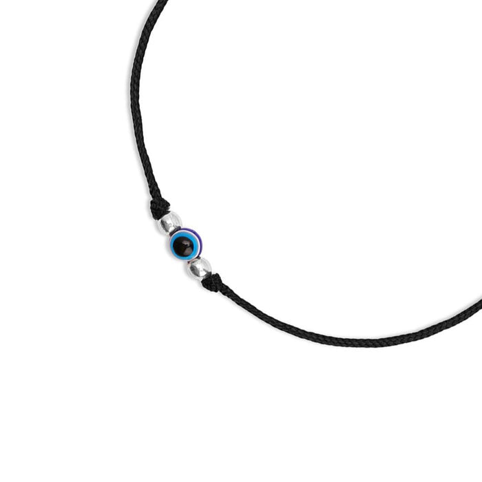 Uni Evil Eye Rhodium Plated 925 Sterling Silver Thread Anklet