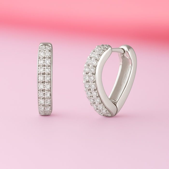 V-Edge Pavé Hug - Rhodium-Plated 925 Silver Huggie Earrings