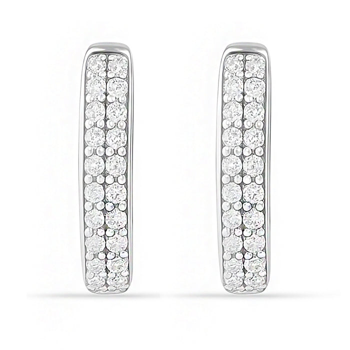 V-Edge Pavé Hug - Rhodium-Plated 925 Silver Huggie Earrings
