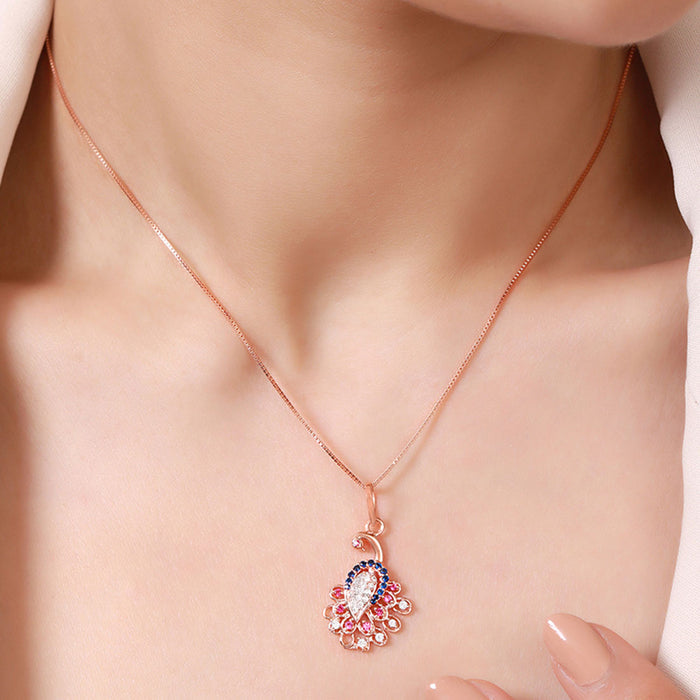 Vibrant Peacock CZ Rose Gold-Plated 925 Sterling Silver Pendant