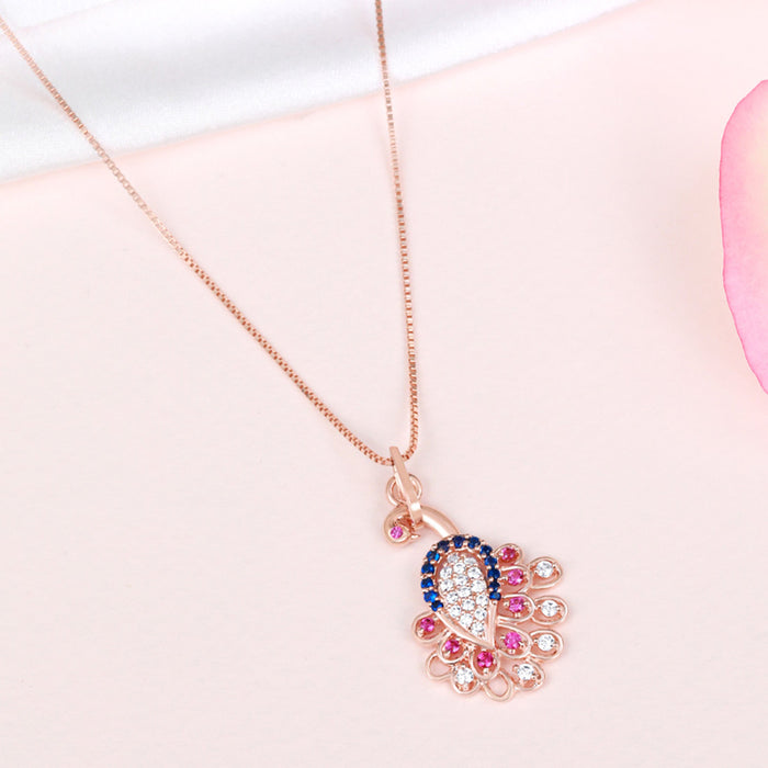 Vibrant Peacock CZ Rose Gold-Plated 925 Sterling Silver Pendant