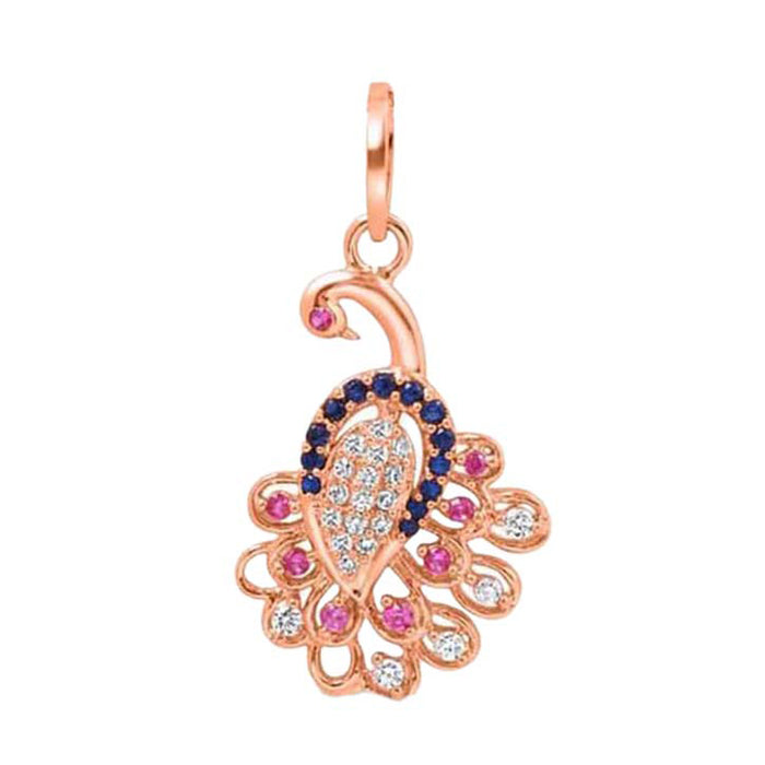 Vibrant Peacock CZ Rose Gold-Plated 925 Sterling Silver Pendant