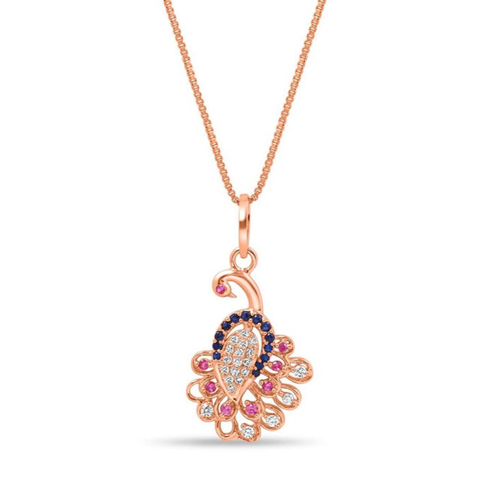 Vibrant Peacock CZ Rose Gold-Plated 925 Sterling Silver Pendant