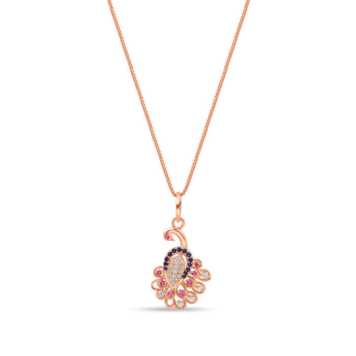 Vibrant Peacock CZ Rose Gold-Plated 925 Sterling Silver Pendant