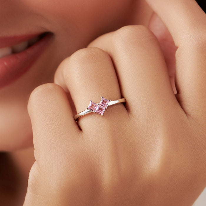 Vibrant Pink Heart Rhodium Plated 925 Silver Women Ring (Adjustable)