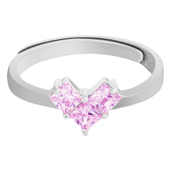 Vibrant Pink Heart Rhodium Plated 925 Silver Women Ring (Adjustable)