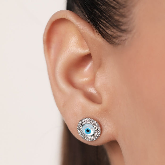 Ward Against Envy 925 Sterling Silver Rhodium-Plated Evil Eye Earring