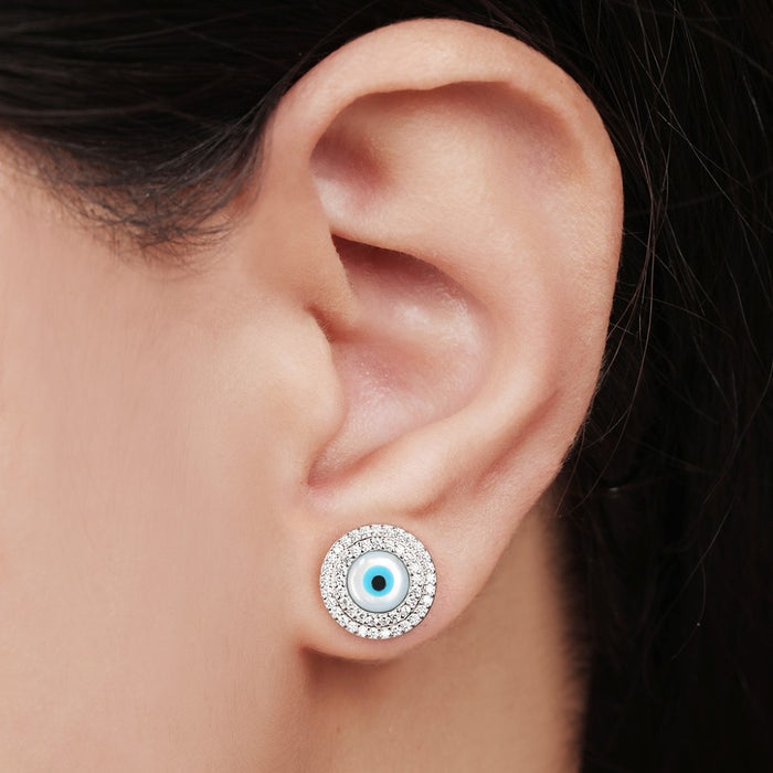 Ward Against Envy 925 Sterling Silver Rhodium-Plated Evil Eye Earring