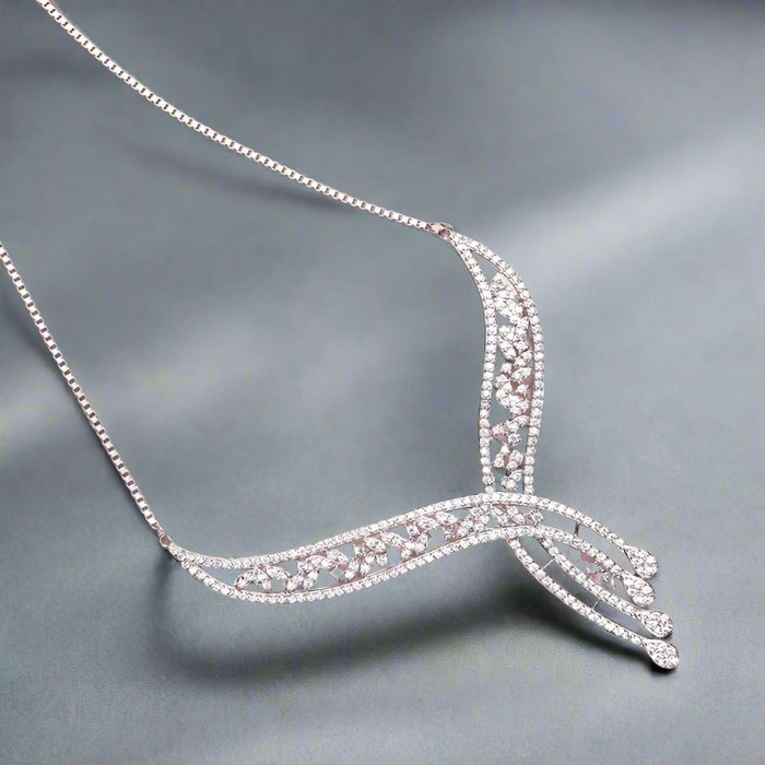 Waterfall Cubic Zirconia Rhodium Plated 925 Silver Necklace