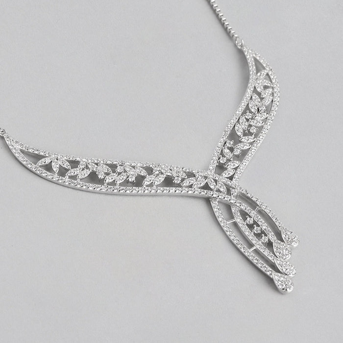 Waterfall Cubic Zirconia Rhodium Plated 925 Silver Necklace
