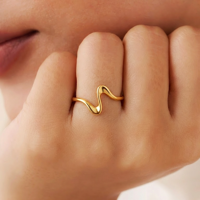 Wave Form Gold Plated 925 Sterling Silver Adjustable Women Ring