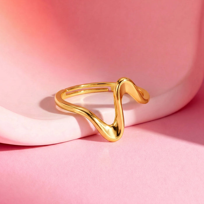 Wave Form Gold Plated 925 Sterling Silver Adjustable Women Ring