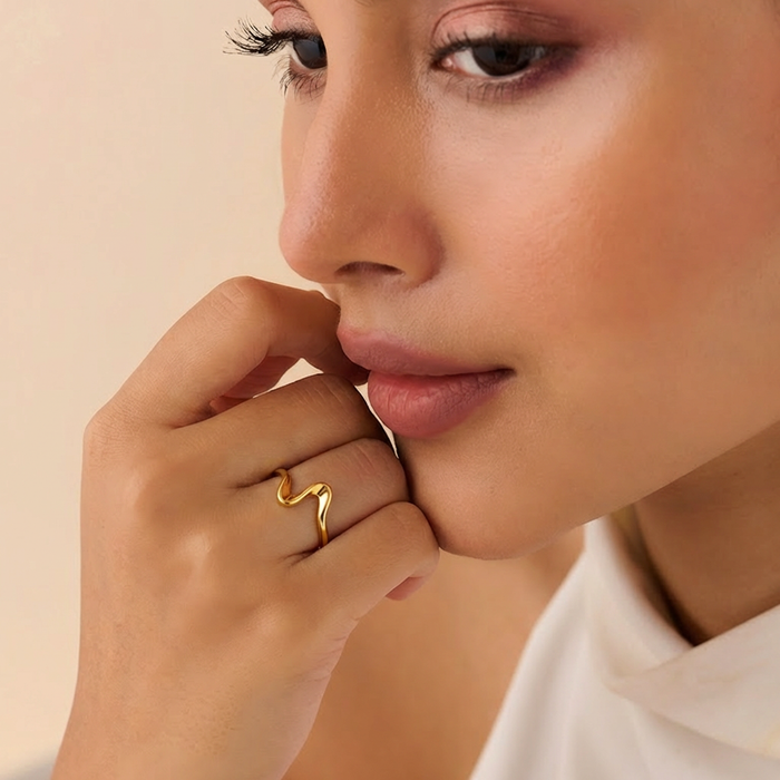 Wave Form Gold Plated 925 Sterling Silver Adjustable Women Ring