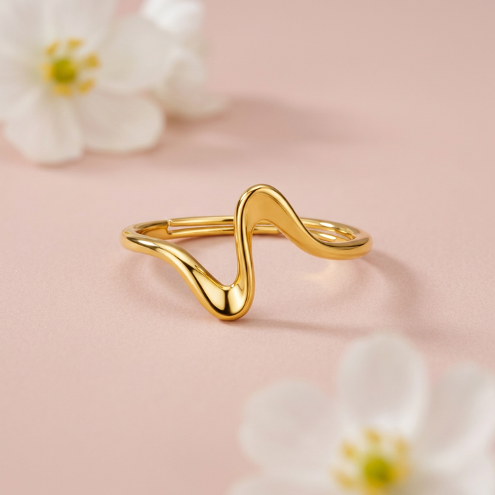 Wave Form Gold Plated 925 Sterling Silver Adjustable Women Ring