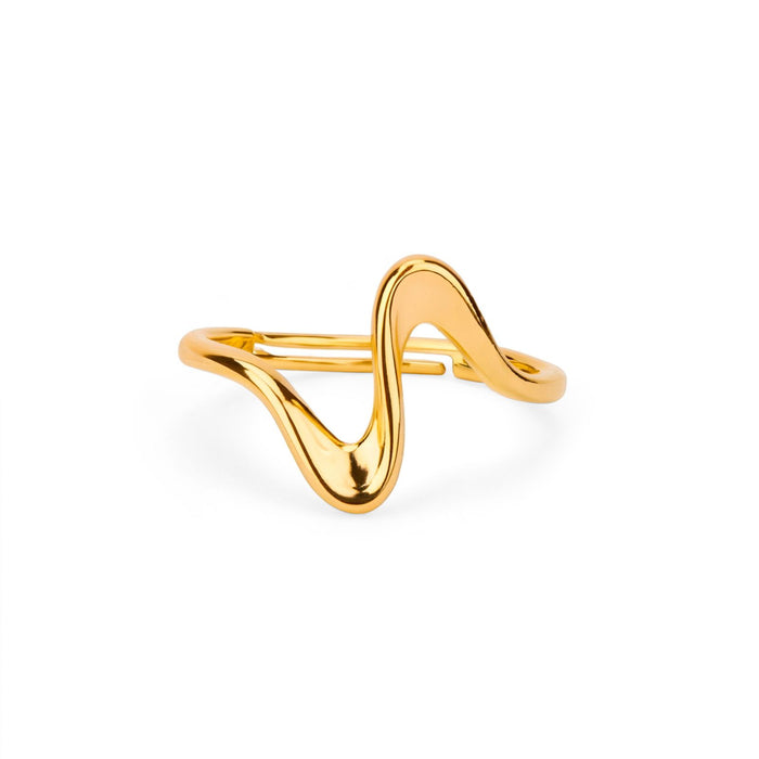 Wave Form Gold Plated 925 Sterling Silver Adjustable Women Ring